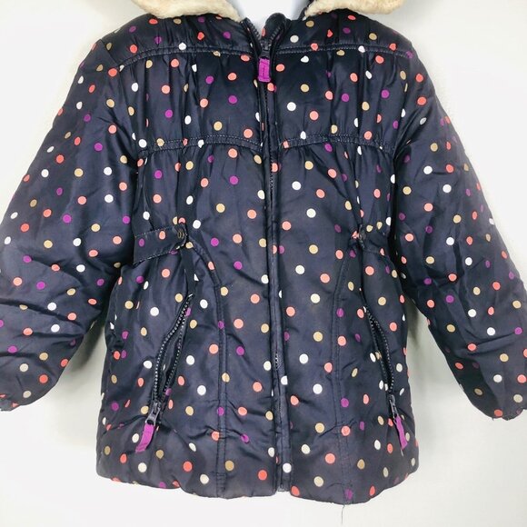 OshKosh B'Gosh Girls 6X Coat Navy Blue Multicolored Polka Dots Puffer Winter - Picture 3 of 9